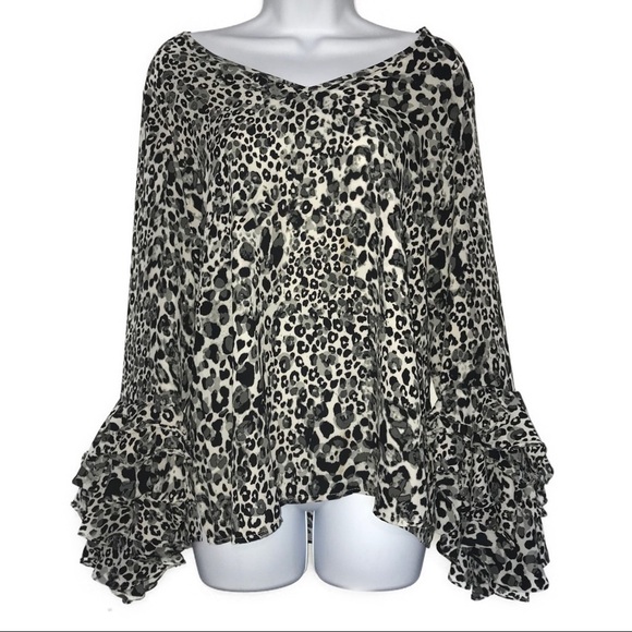 Cupio Tops - Cupio Animal Print Ruffle Sleeve Poly Top M*